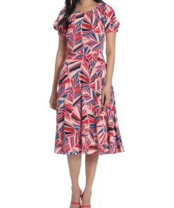Maggy London Loralei Womens Puff Sleeve Knee Midi Dress