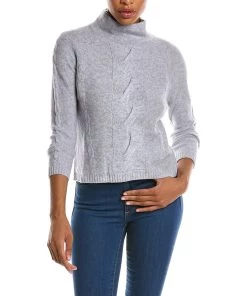 women Qi Cashmere Cable Mock Neck Wool & Cashmere-Blend Sweater