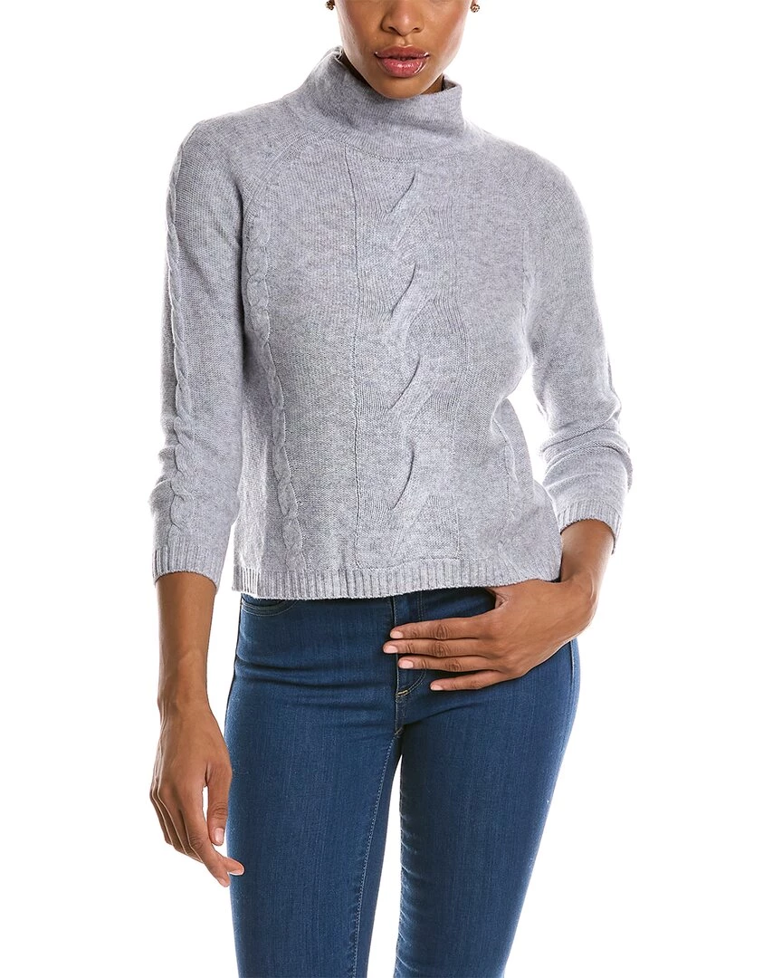 women Qi Cashmere Cable Mock Neck Wool & Cashmere-Blend Sweater