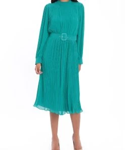 Maggy London Womens Pintuck Mid Calf Fit & Flare Dress