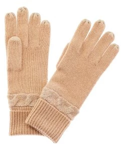 women Qi Cashmere Shimmer Cable Cashmere Gloves