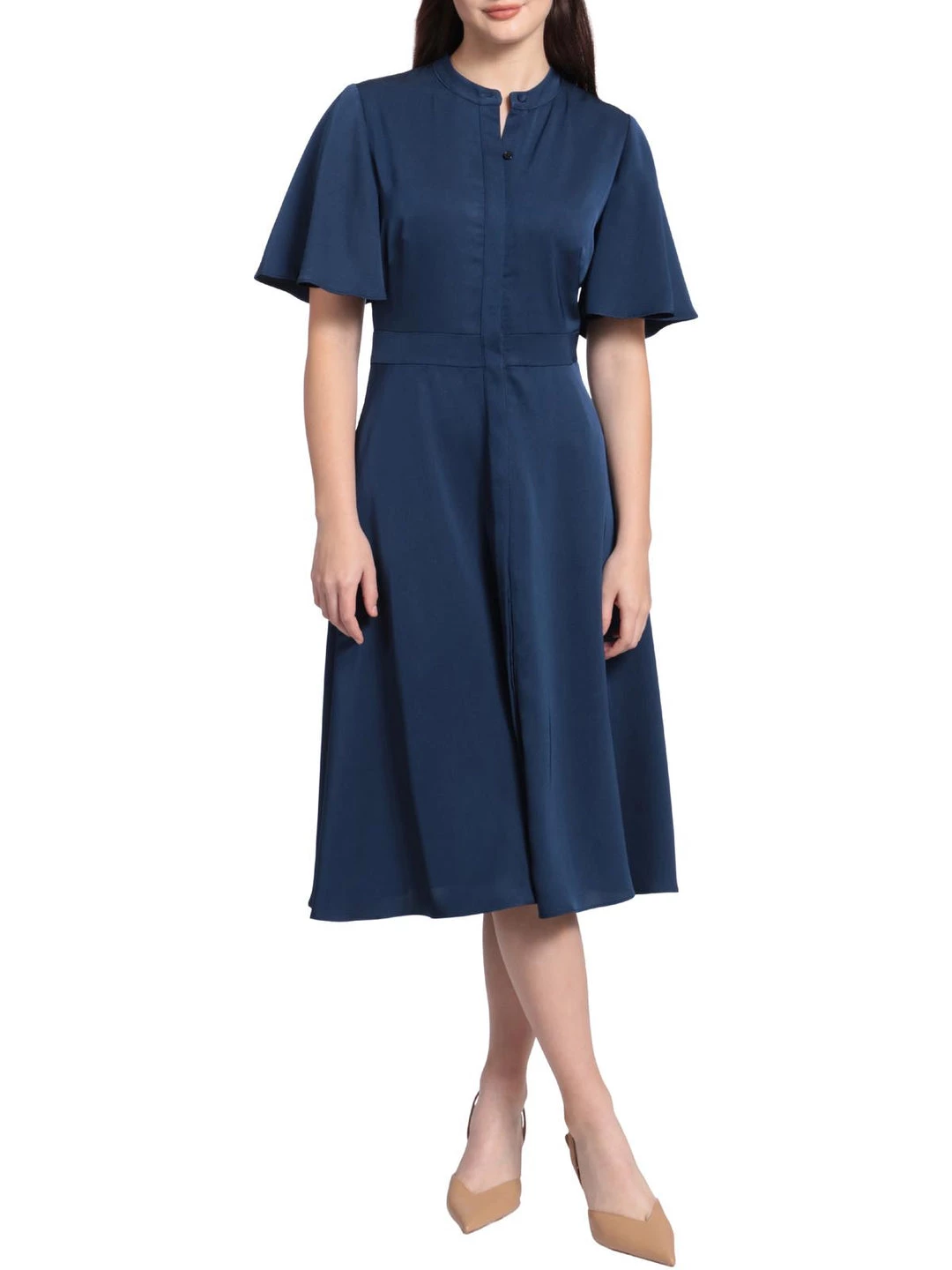 Maggy London Womens Collared Mid Calf Shirtdress