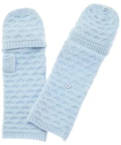 women Qi Cashmere Honeycomb Stitch Pop Top Cashmere Gloves