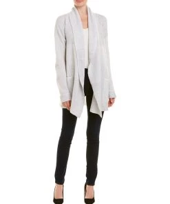 Qi Cashmere womens Plaited Block Stitch Cashmere Cardigan, XS, White