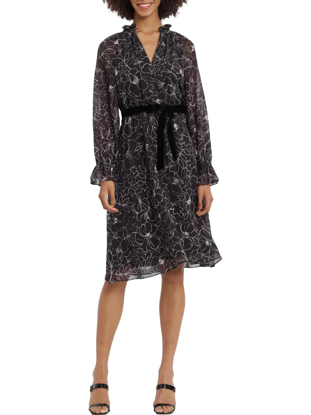 Maggy London Womens Floral Print Knee Length Fit & Flare Dress