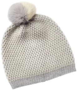 women Qi Cashmere 2 Color Tuck Stitch Cashmere Hat