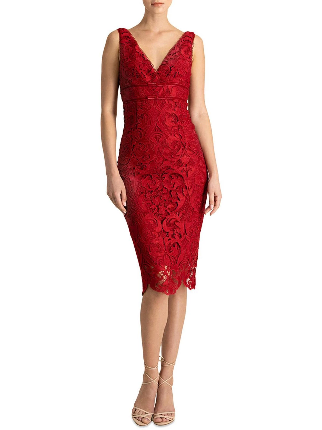 ML Monique Lhuillier Womens Lace Sleeveless Cocktail and Party Dress