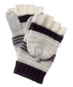 women Qi Cashmere Stripe Pop-Top Cashmere Gloves