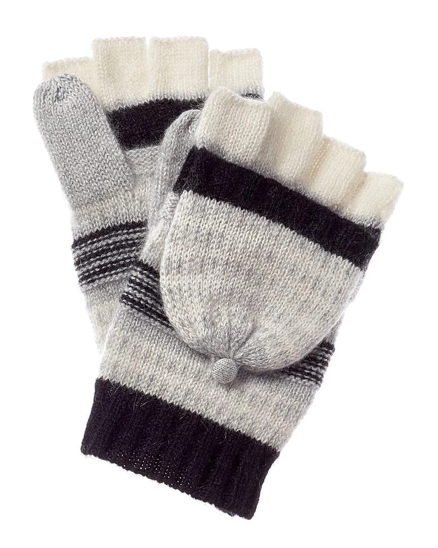 women Qi Cashmere Stripe Pop-Top Cashmere Gloves