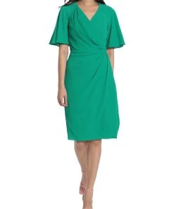 Maggy London Womens Textured Knee Length Wrap Dress