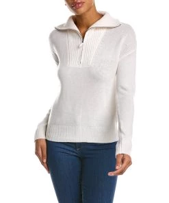 women Qi Cashmere Zip Mock Neck Wool & Cashmere-Blend Sweater
