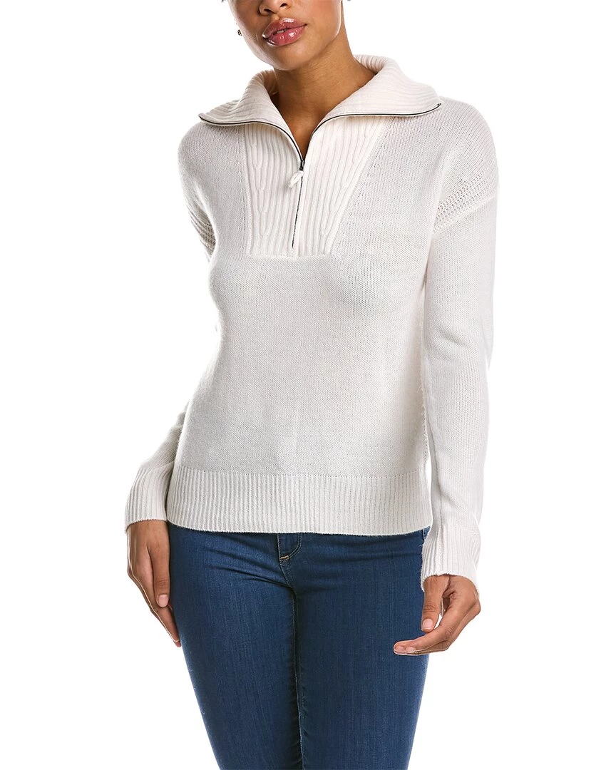 women Qi Cashmere Zip Mock Neck Wool & Cashmere-Blend Sweater