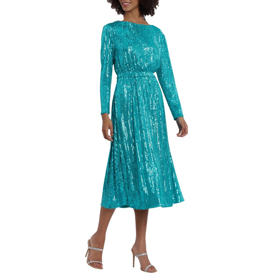 Maggy London Womens Sequined Tea Length Shift Dress - Image 2