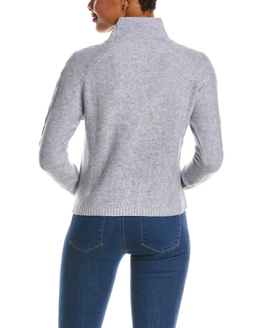 women Qi Cashmere Cable Mock Neck Wool & Cashmere-Blend Sweater - Image 2