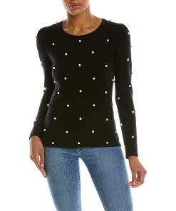 women Qi Cashmere Pearl Embellished Wool & Cashmere-Blend Sweater