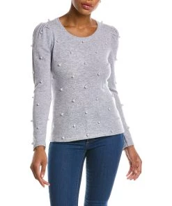 women Qi Cashmere Pearl Embellished Wool & Cashmere-Blend Sweater