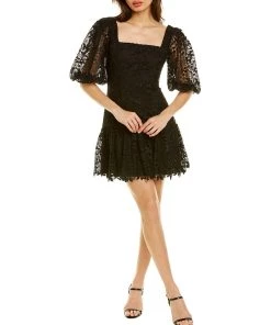 women ML Monique Lhuillier Short Sleeve Lace Mini Dress