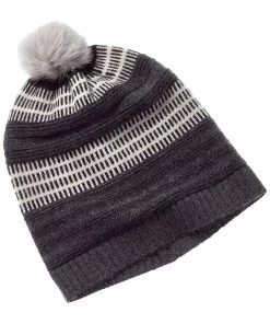 women Qi Cashmere Stripe Pompom Cashmere Beanie