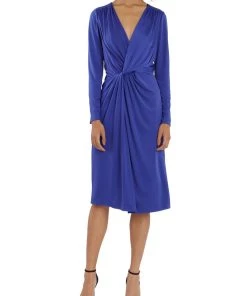 Maggy London Womens Gathered Mid Calf Wrap Dress