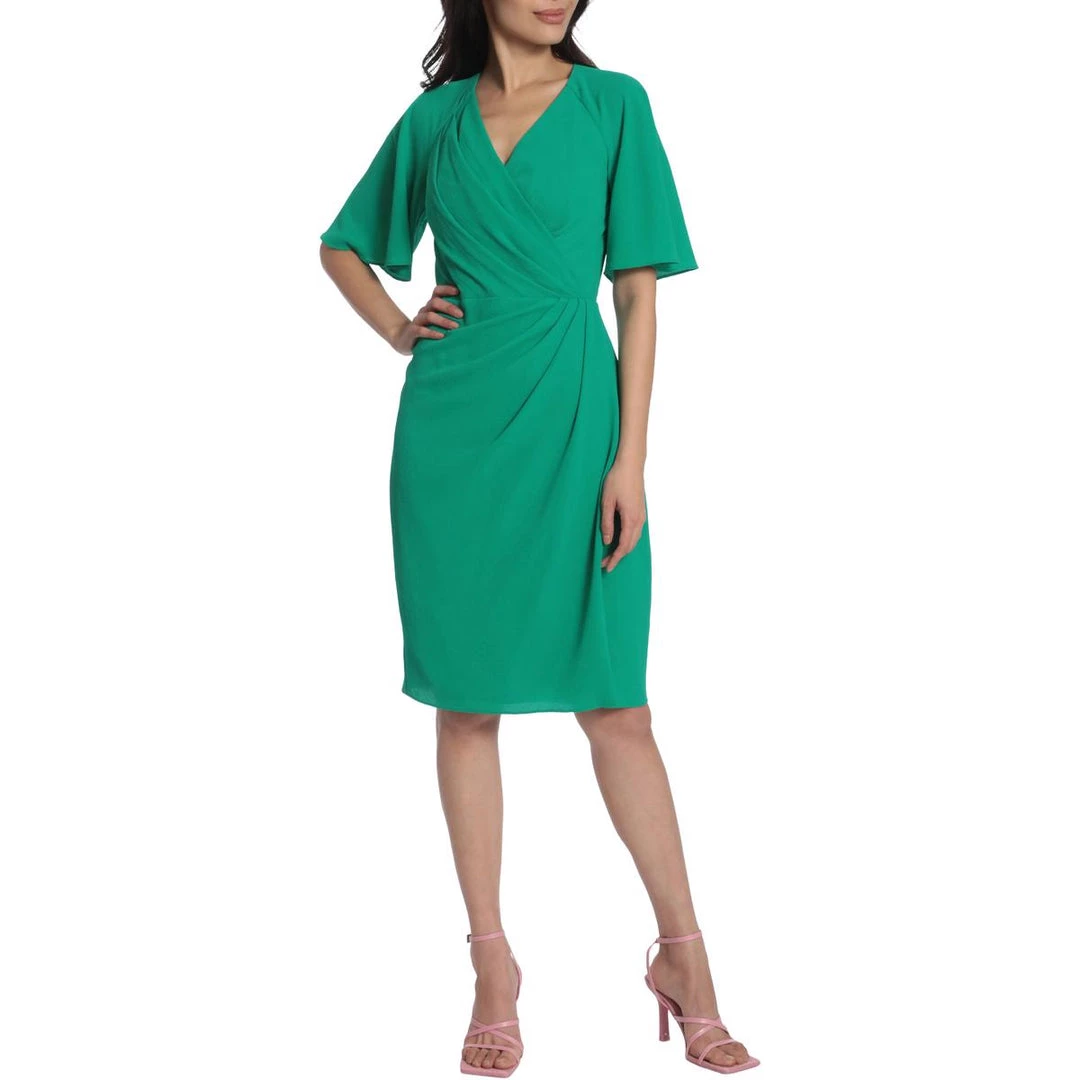 Maggy London Womens Textured Knee Length Wrap Dress - Image 2