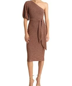 ML Monique Lhuillier Womens Metallic Asymmetric Sheath Dress