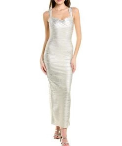 Hervé Léger women Herve Leger Sweetheart Banded Foil Gown