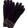 women Qi Cashmere Ribbed Pearl Embellished Cashmere Gloves