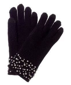 women Qi Cashmere Ribbed Pearl Embellished Cashmere Gloves
