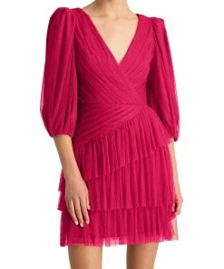 ML Monique Lhuillier Womens Mesh Mini Cocktail and Party Dress