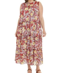 Maggy London Plus Womens Floral Tiered Maxi Dress
