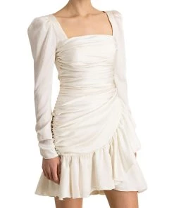 ML Monique Lhuillier Womens Satin Long Sleeves Cocktail and Party Dress