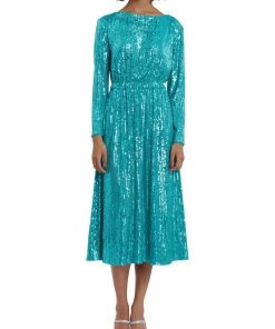 Maggy London Womens Sequined Tea Length Shift Dress