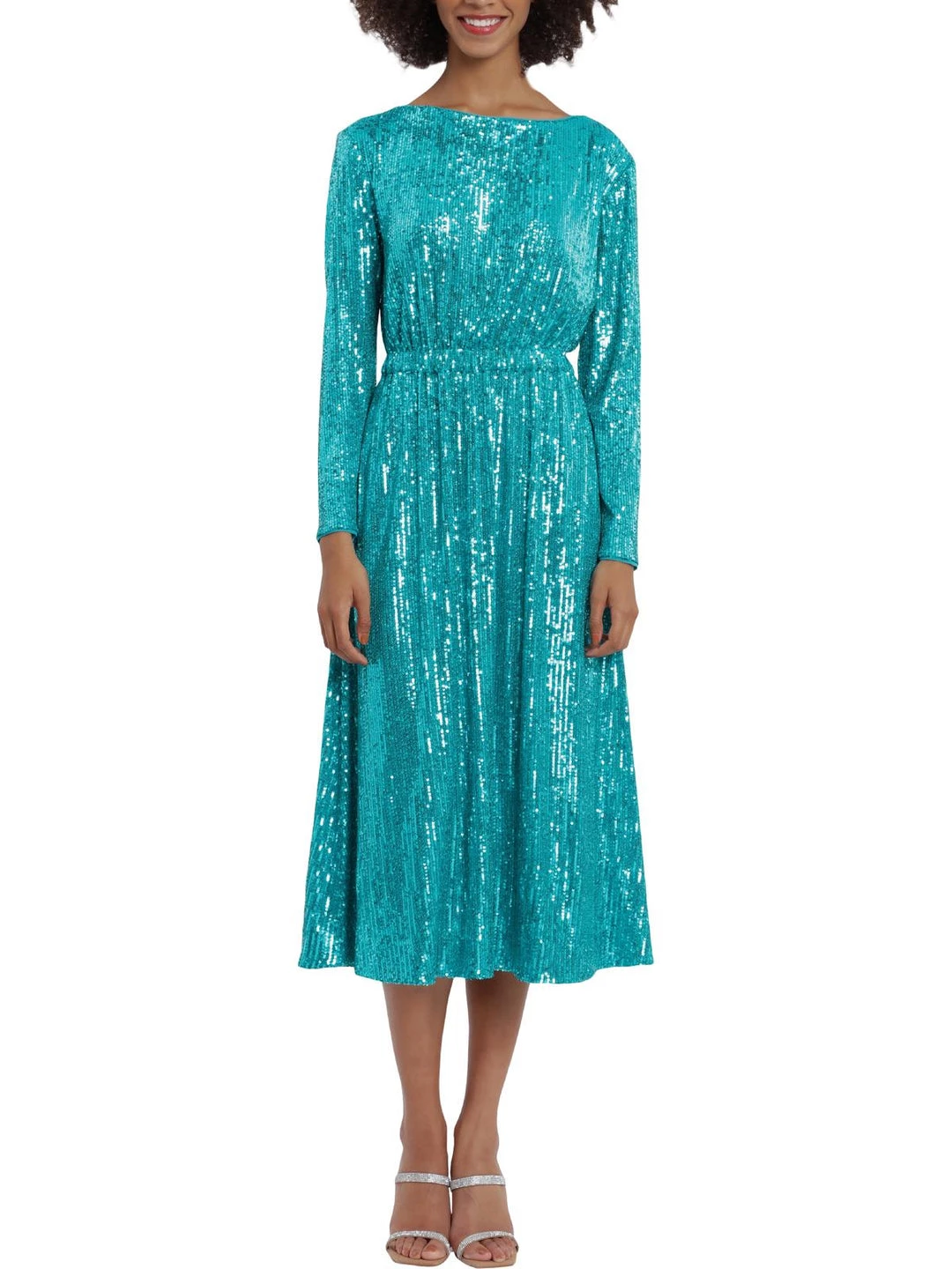 Maggy London Womens Sequined Tea Length Shift Dress