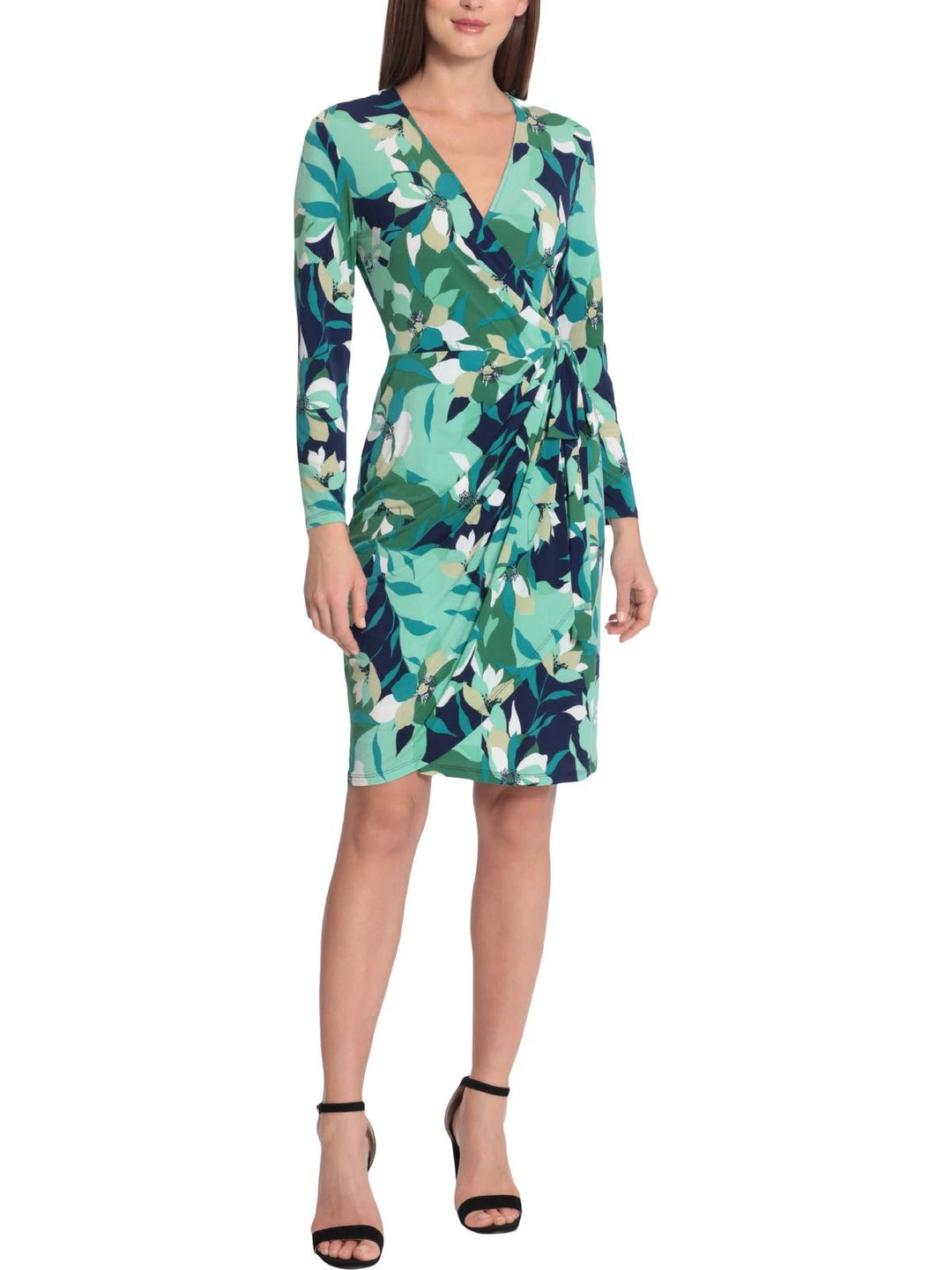 Maggy London Womens Floral Print Knee Length Wrap Dress