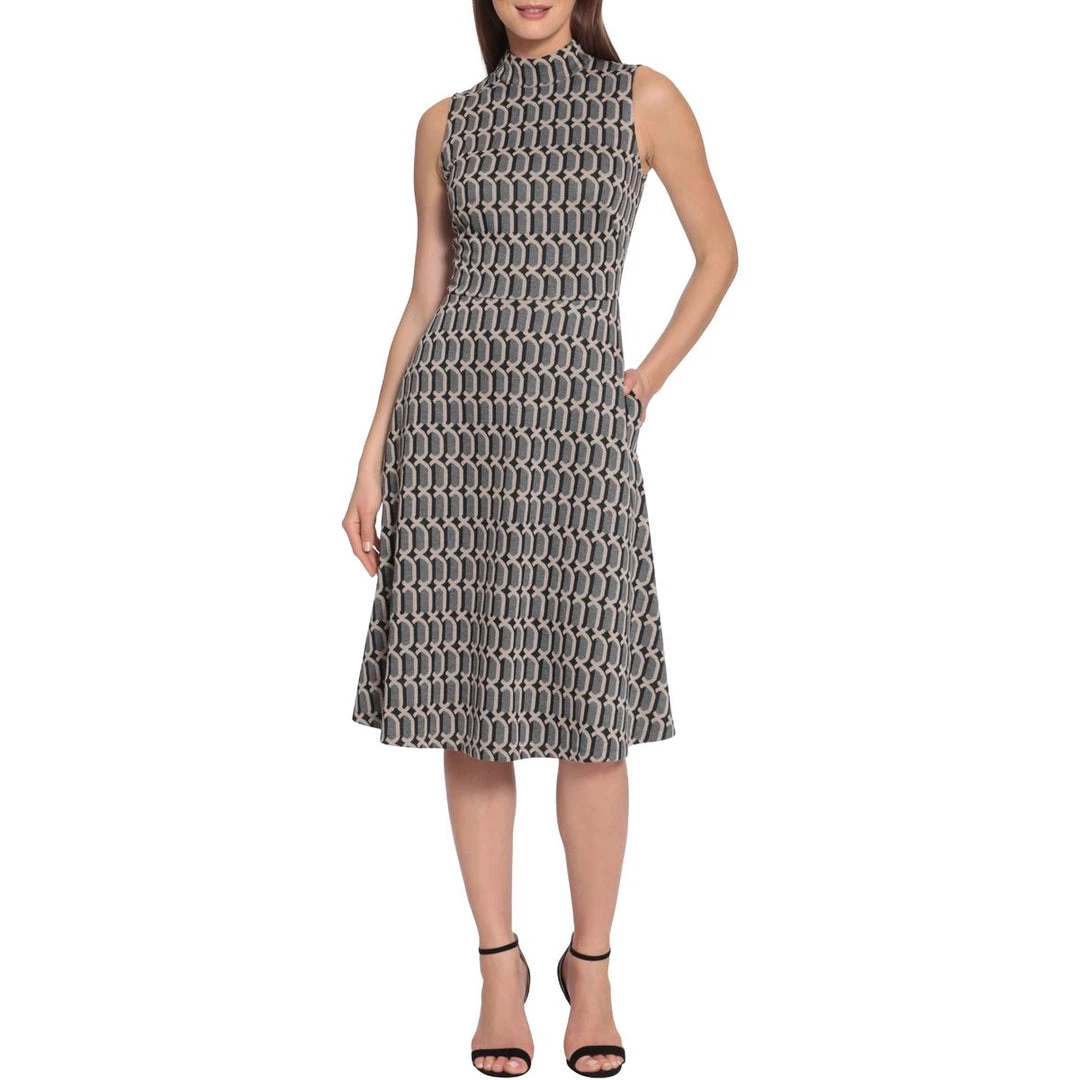 Maggy London Womens Knit Mid Calf Fit & Flare Dress - Image 2