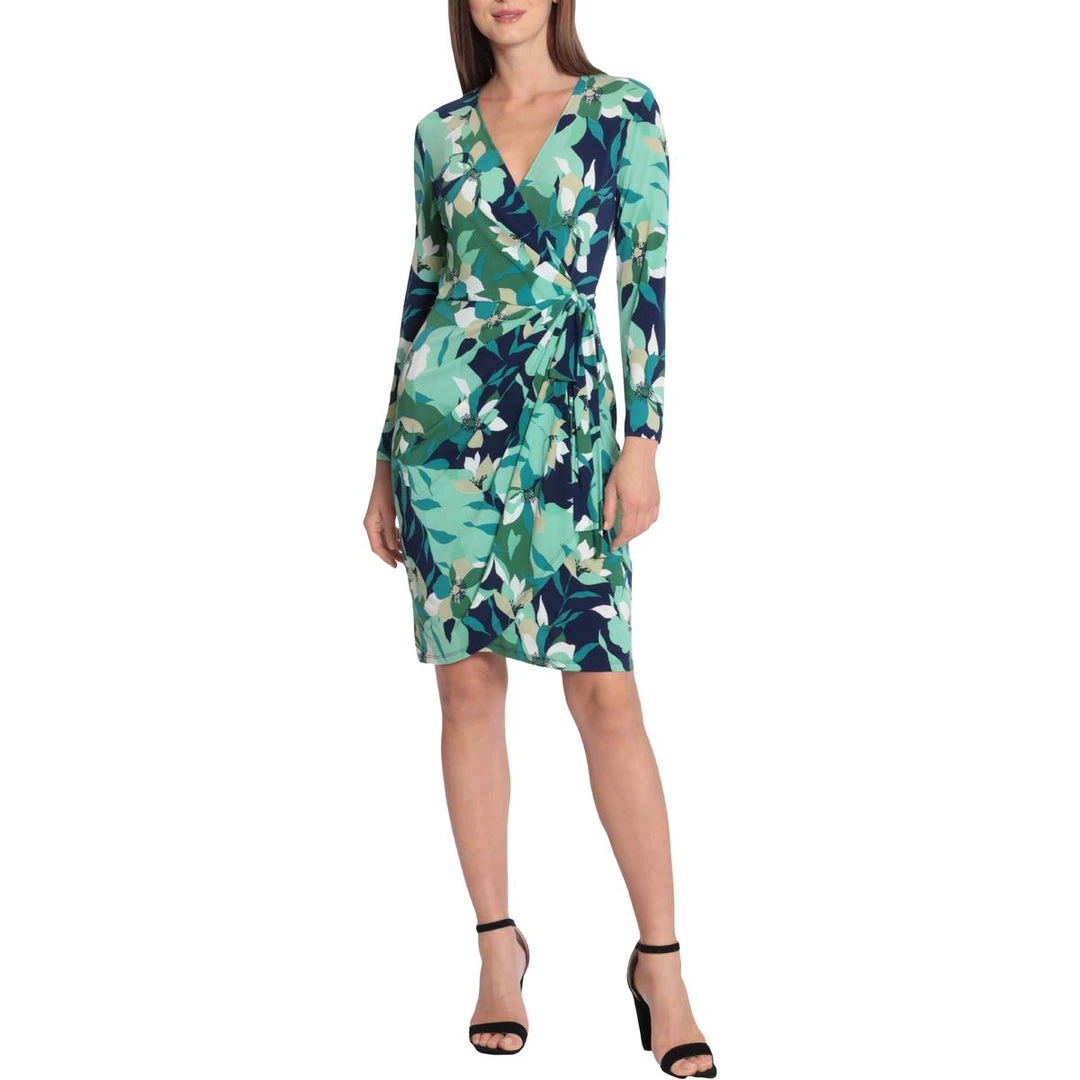 Maggy London Womens Floral Print Knee Length Wrap Dress - Image 2