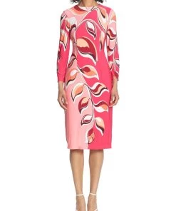 Maggy London Womens Printed Mid Calf Sheath Dress