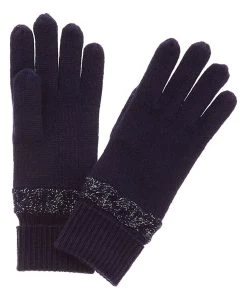 women Qi Cashmere Shimmer Cable Cashmere Gloves