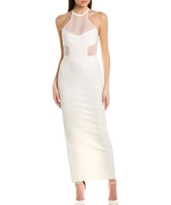 Hervé Léger women Herve Leger Lace Texture Sheer Halter Gown