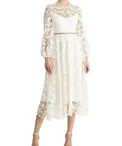 ML Monique Lhuillier Womens Lace Puff Sleeve Midi Dress
