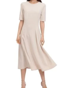 Maggy London Womens Pintuck Mid Calf Shift Dress