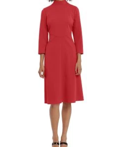 Maggy London Womens Pintuck Mid Calf Fit & Flare Dress