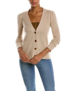 women Qi Cashmere Puff Sleeve Cashmere Cardigan