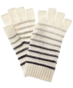 women Qi Cashmere Striped Cashmere Fingerless Gloves