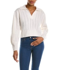 women Qi Cashmere Cable Stitch Collared Wool & Cashmere-Blend Sweater
