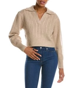 women Qi Cashmere Cable Stitch Collared Wool & Cashmere-Blend Sweater
