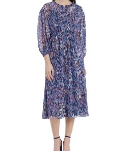 Maggy London Womens Printed Mid Calf Fit & Flare Dress