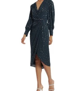 Maggy London Womens Polka Dot Mid Calf Wrap Dress