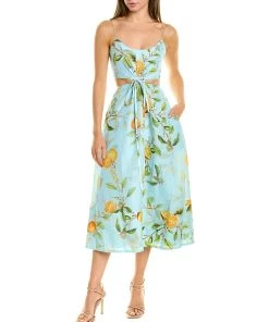 women ML Monique Lhuillier Linen-Blend Midi Dress