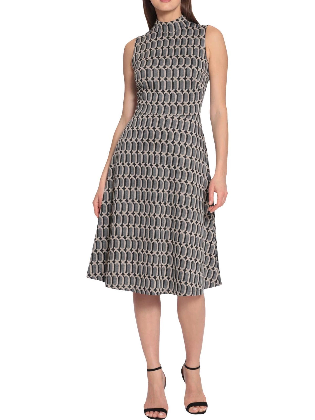 Maggy London Womens Knit Mid Calf Fit & Flare Dress